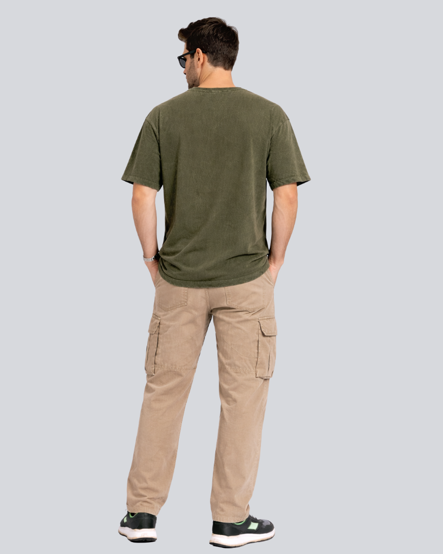 Plain Acid Wash Olive Green Oversize Streetwear T-Shirt