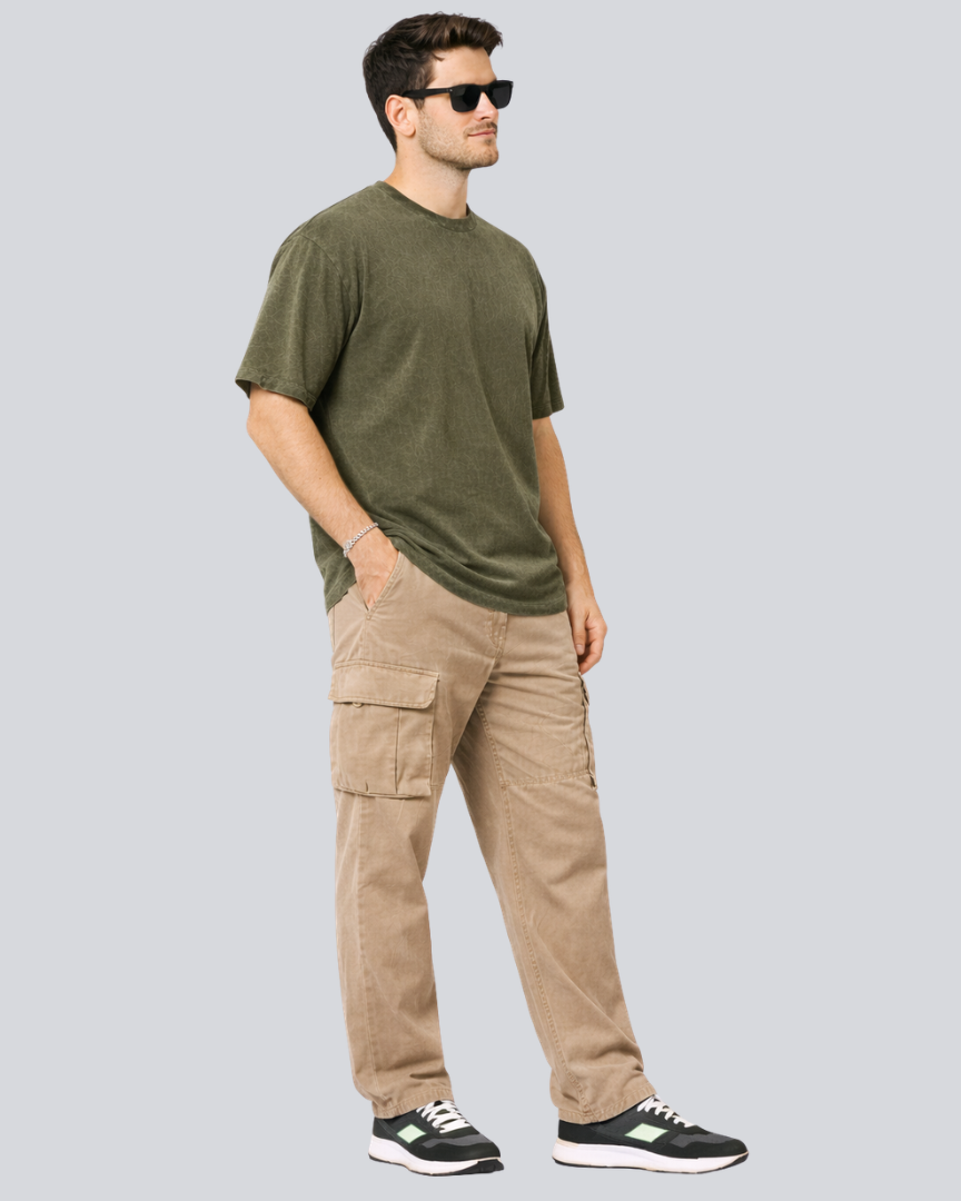 Plain Acid Wash Olive Green Oversize Streetwear T-Shirt