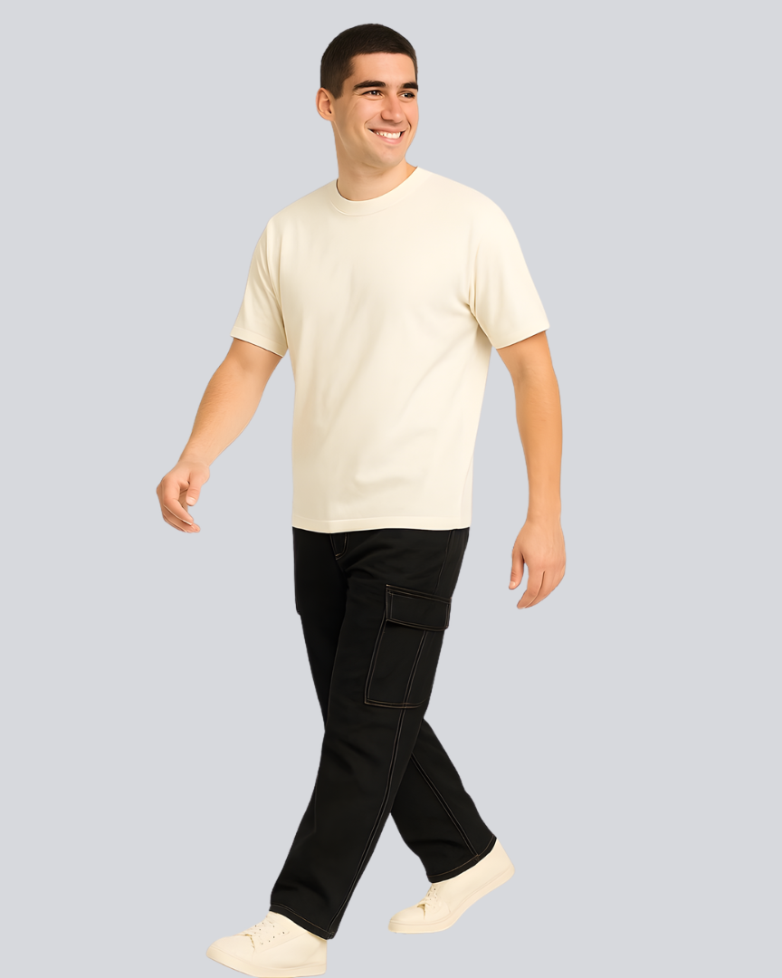 Plain Streetwear Off White Oversize T-Shirt