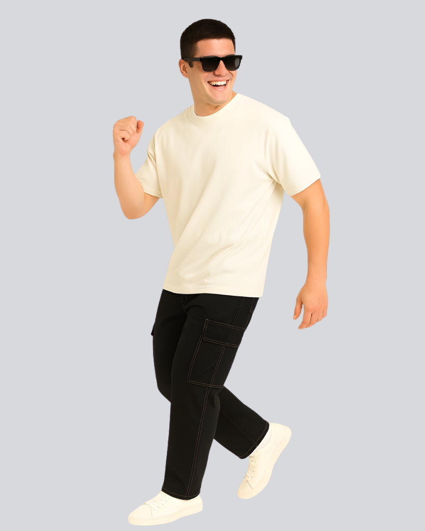Plain Streetwear Off White Oversize T-Shirt