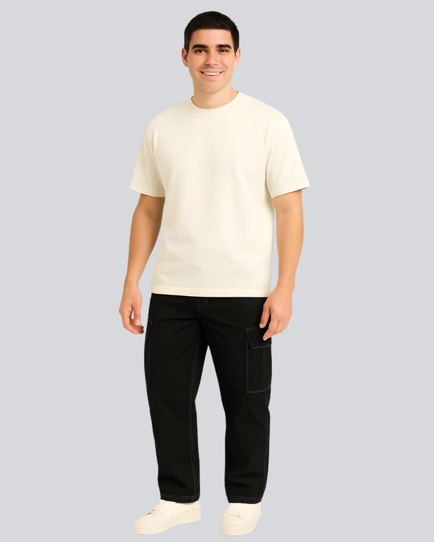 Plain Streetwear Off White Oversize T-Shirt