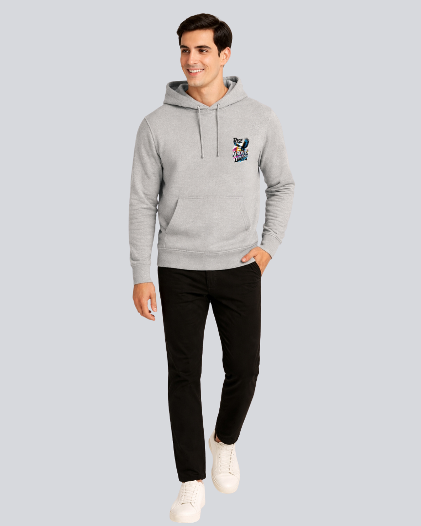 Printed Rise Above Limits Winter Light Grey Hoodie