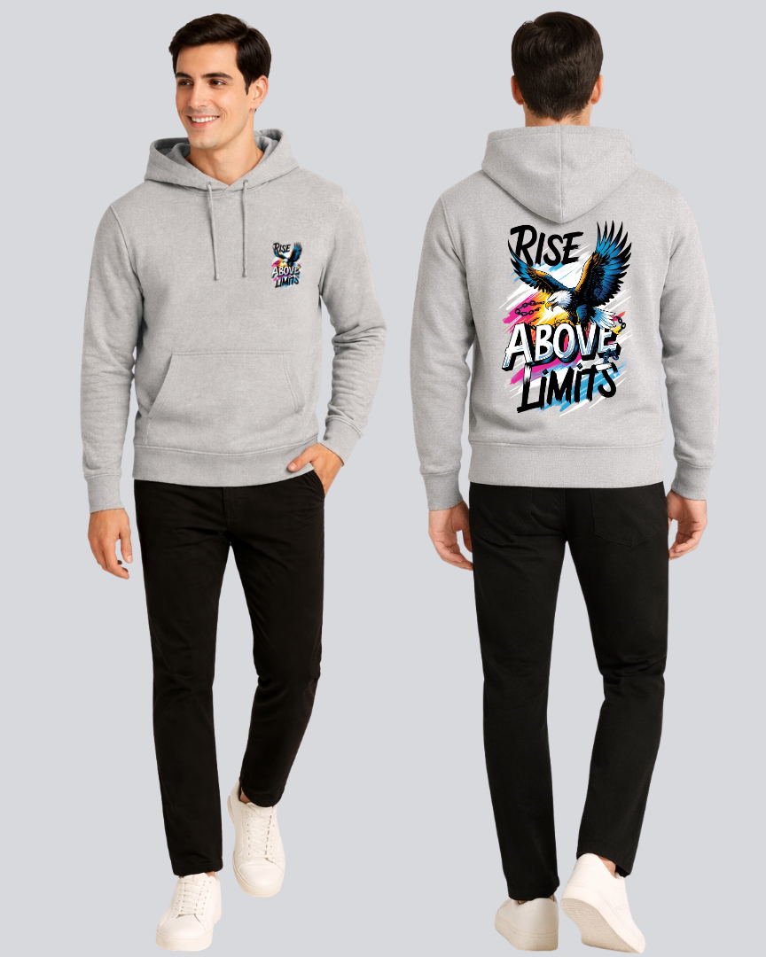 Printed Rise Above Limits Winter Light Grey Hoodie