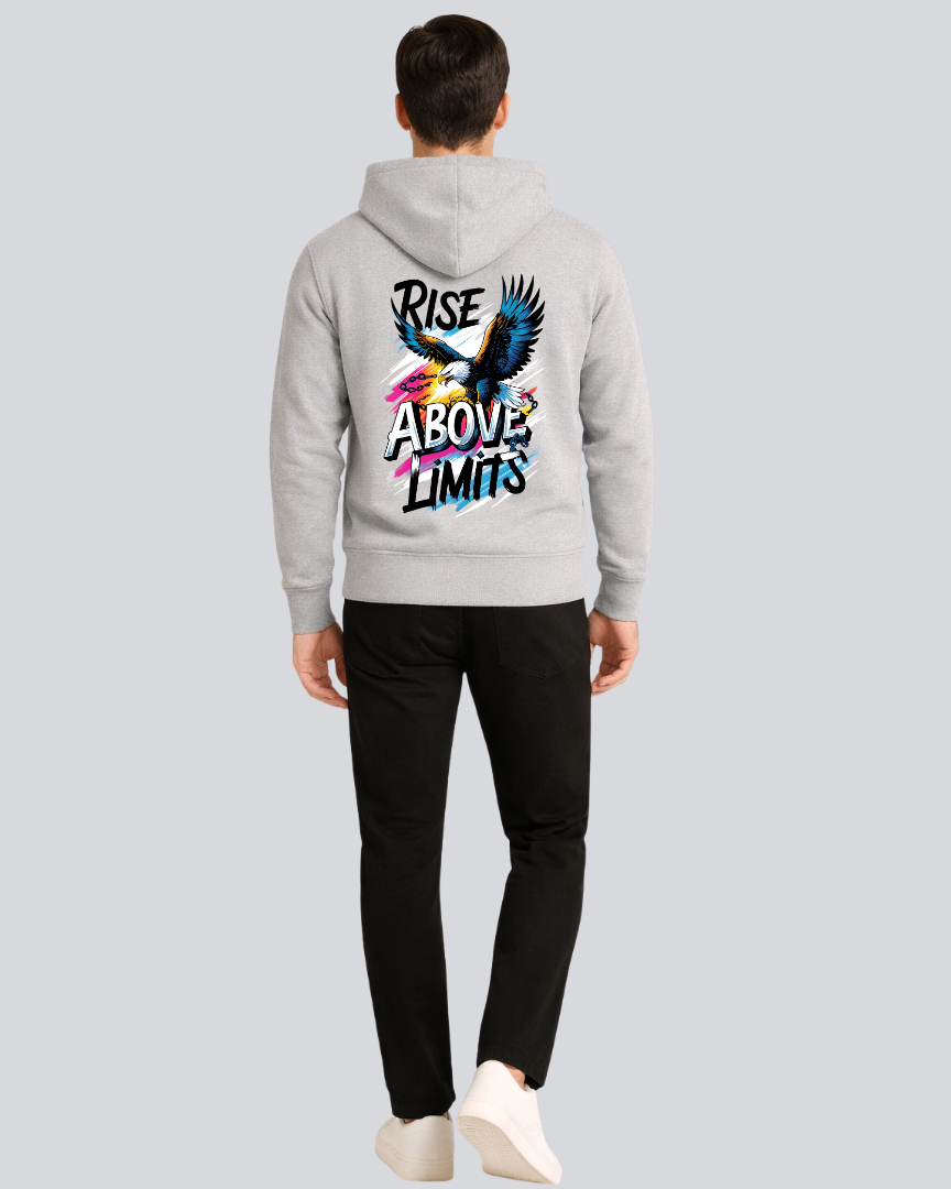 Printed Rise Above Limits Winter Light Grey Hoodie