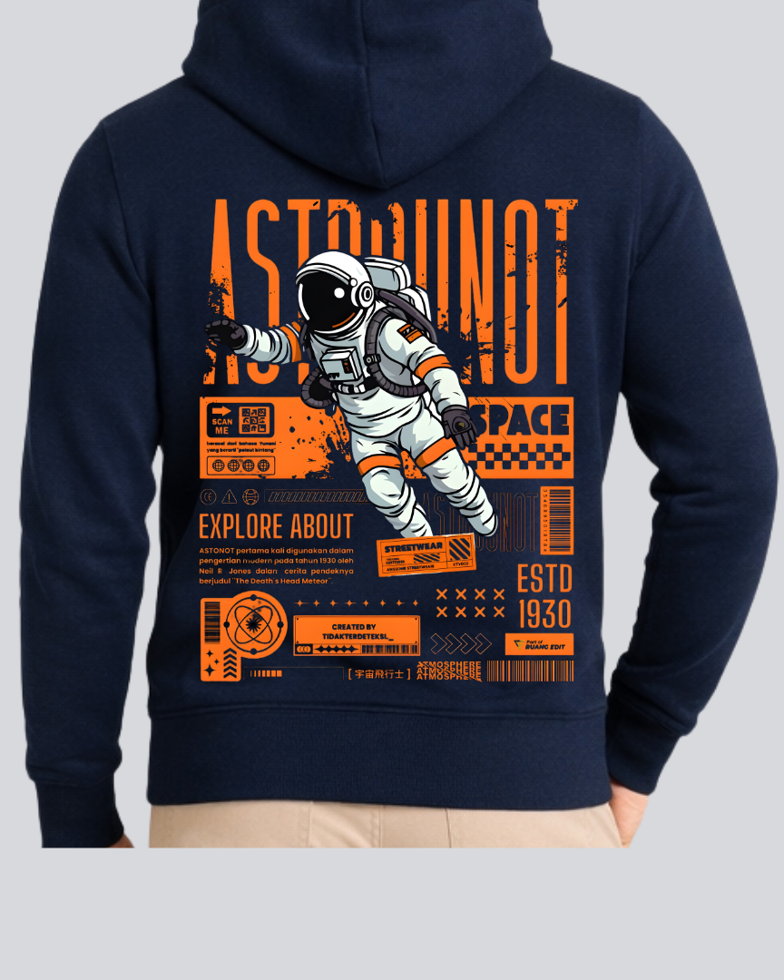 Printed Astronaut Winter Navy Blue Hoodie