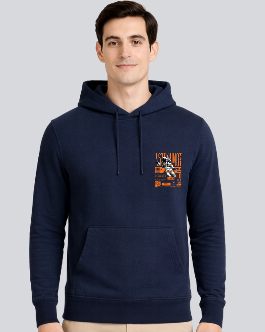 Printed Astronaut Winter Navy Blue Hoodie