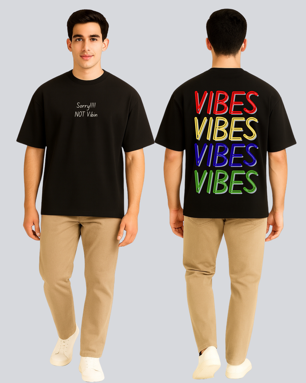 Printed Vibes Streetwear Black Oversize Fit T-Shirt
