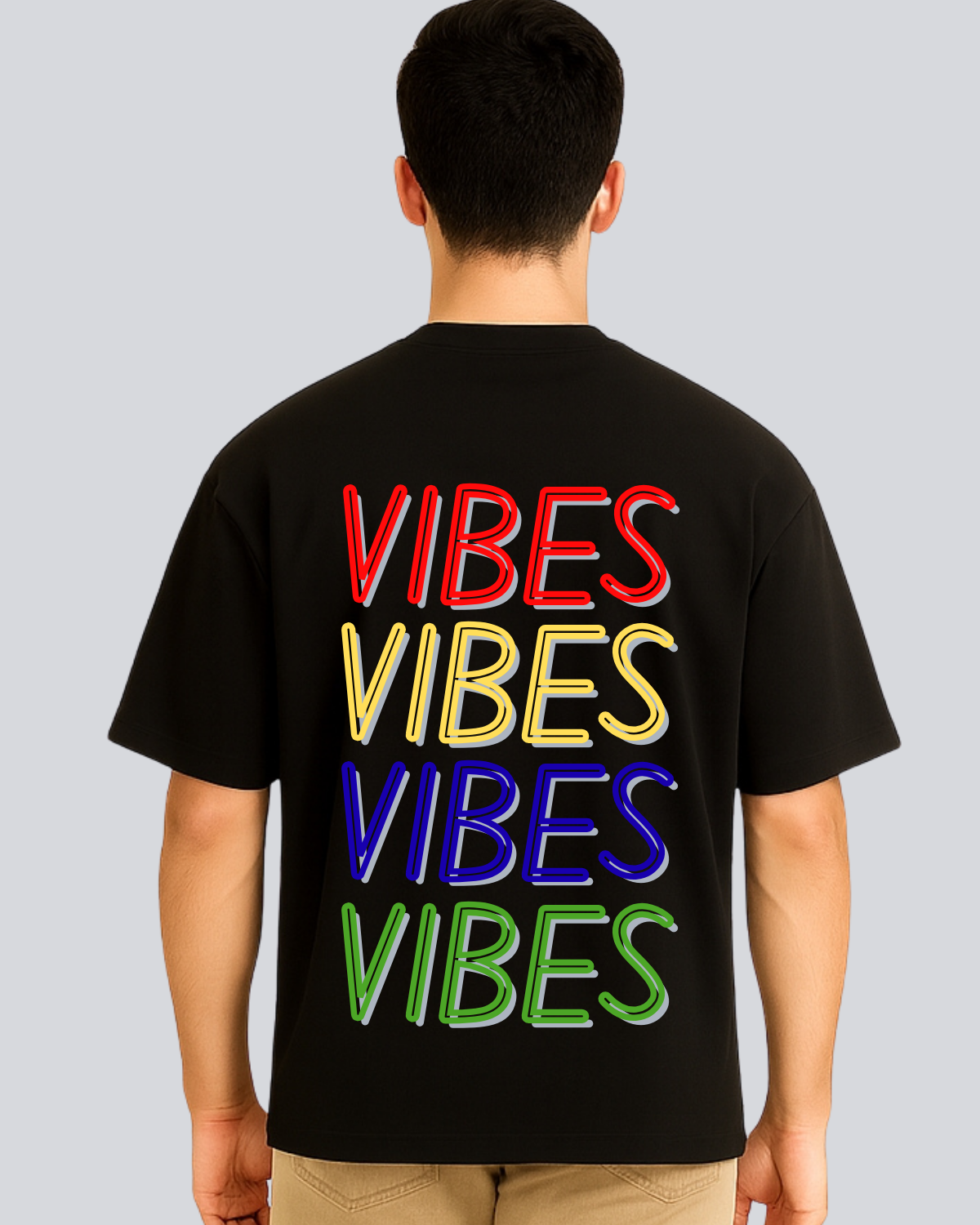 Printed Vibes Streetwear Black Oversize Fit T-Shirt