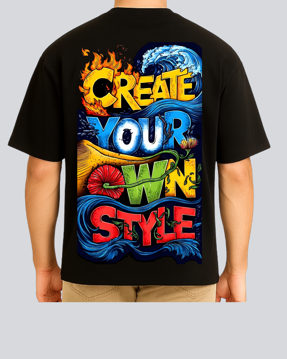 Printed Own Style Streetwear Black Oversize Fit T-Shirt