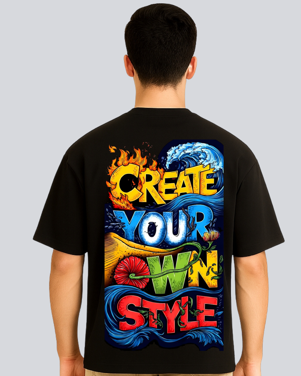 Printed Own Style Streetwear Black Oversize Fit T-Shirt