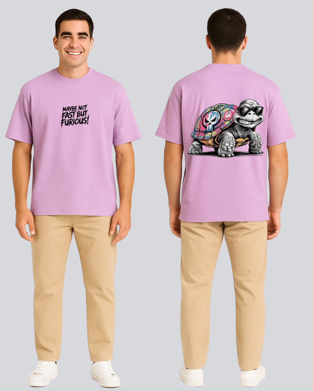 Printed Fast & Furious Streetwear Lavender Oversize T-Shirt