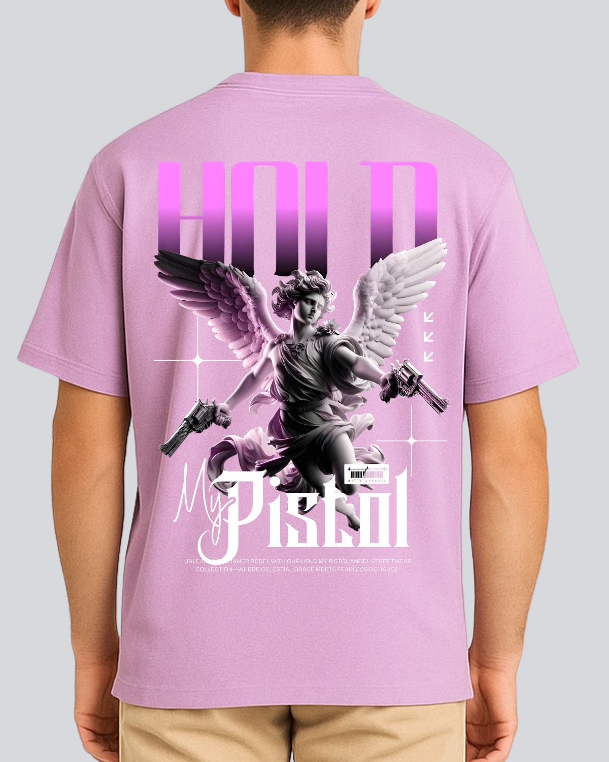 Printed Hold my Pistol Streetwear Lavender Oversize T-Shirt