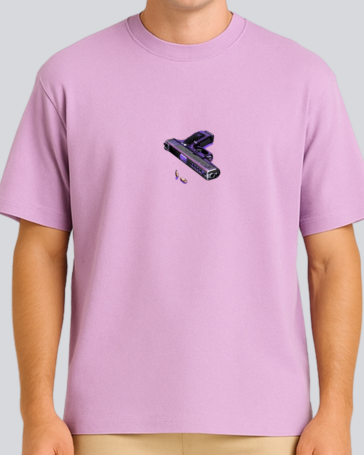 Printed Hold my Pistol Streetwear Lavender Oversize T-Shirt