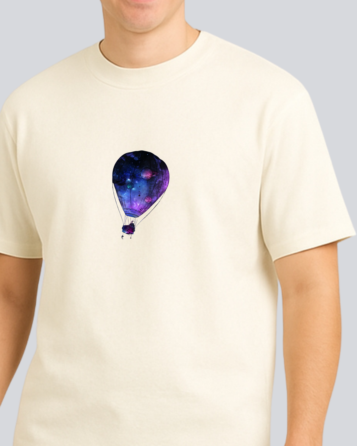 Printed Hot Air Balloon Streetwear Off White Oversize T-Shirt