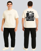 Printed Bullet Streetwear Off White Oversize T-Shirt