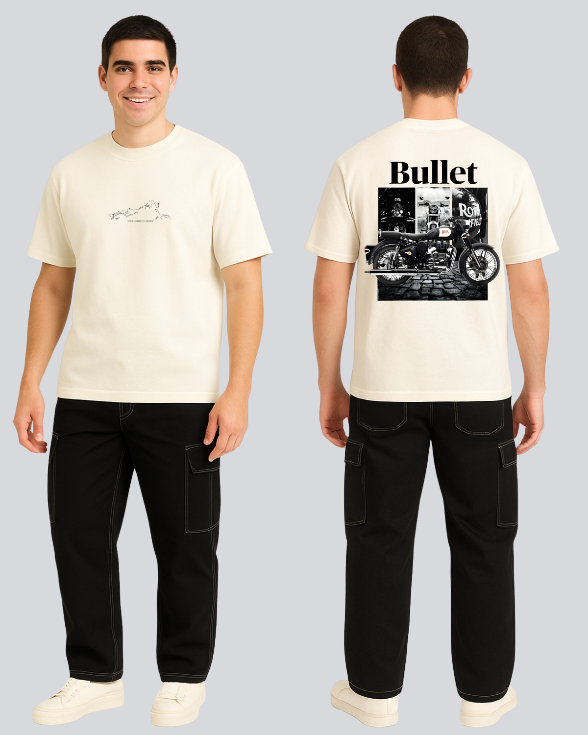 Printed Bullet Streetwear Off White Oversize T-Shirt