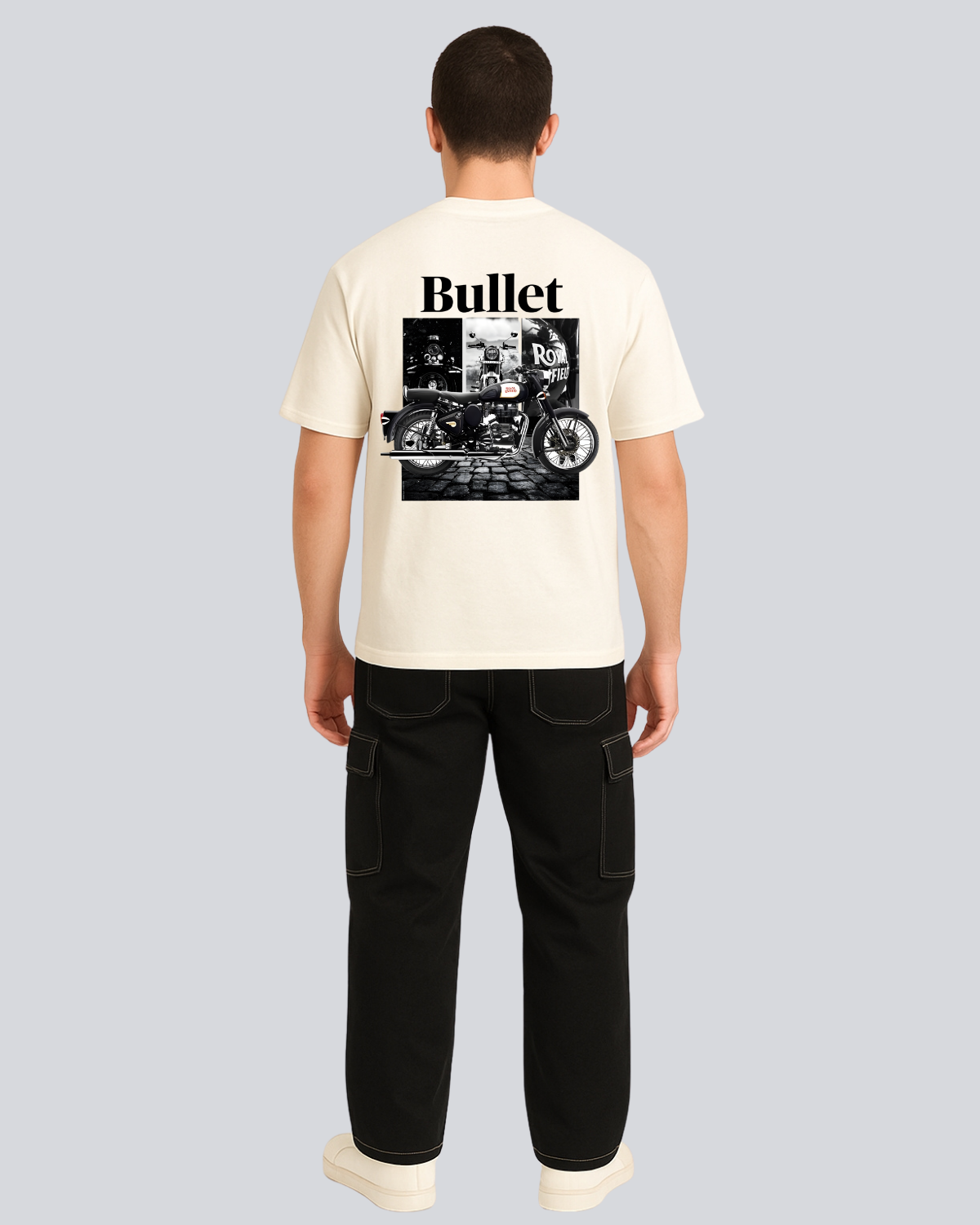 Printed Bullet Streetwear Off White Oversize T-Shirt