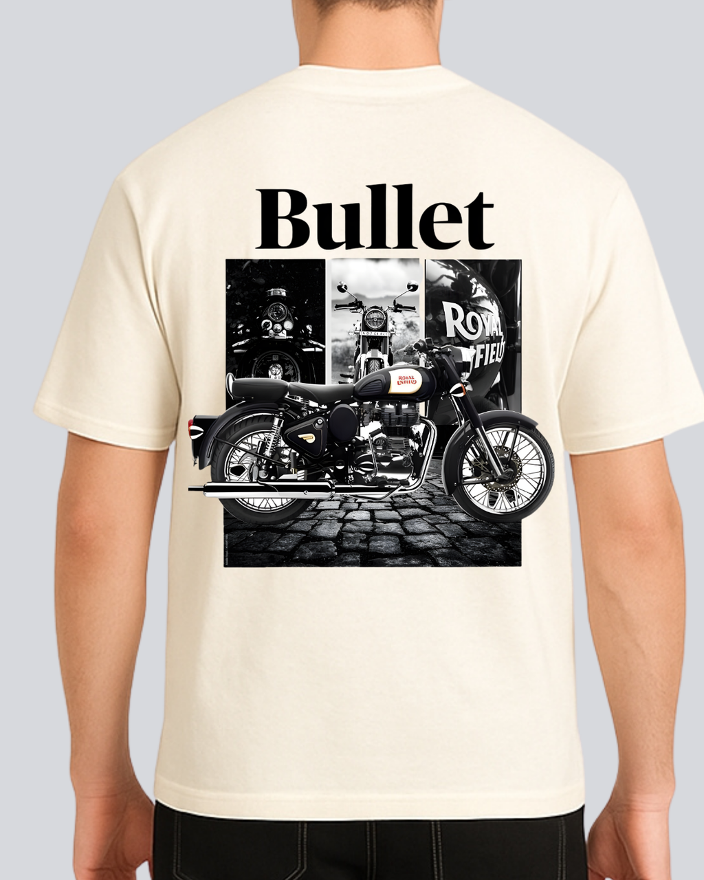 Printed Bullet Streetwear Off White Oversize T-Shirt
