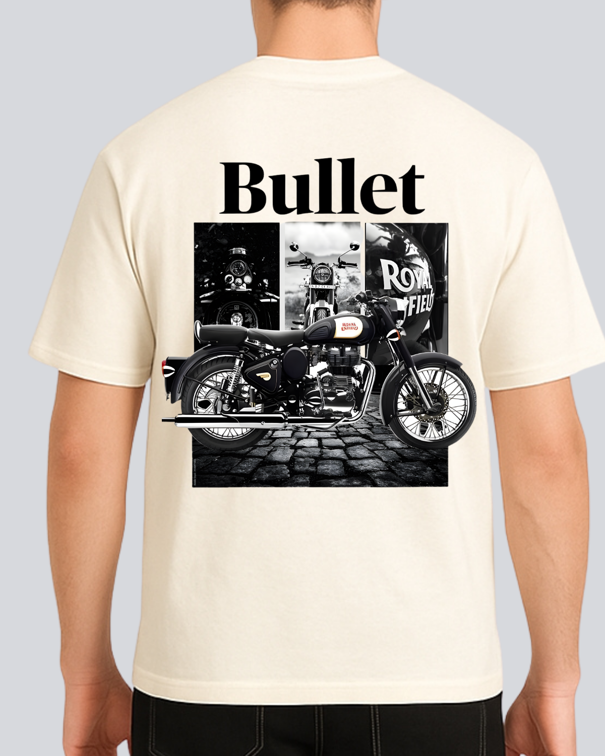 Printed Bullet Streetwear Off White Oversize T-Shirt