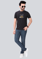 Printed Energy Loading Round Crew Neck Black T-Shirt
