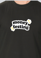 Printed Moneyfesting Round Crew Neck Black T-Shirt