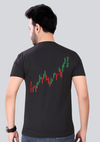 Printed Stock Chart Round Crew Neck Black T-Shirt