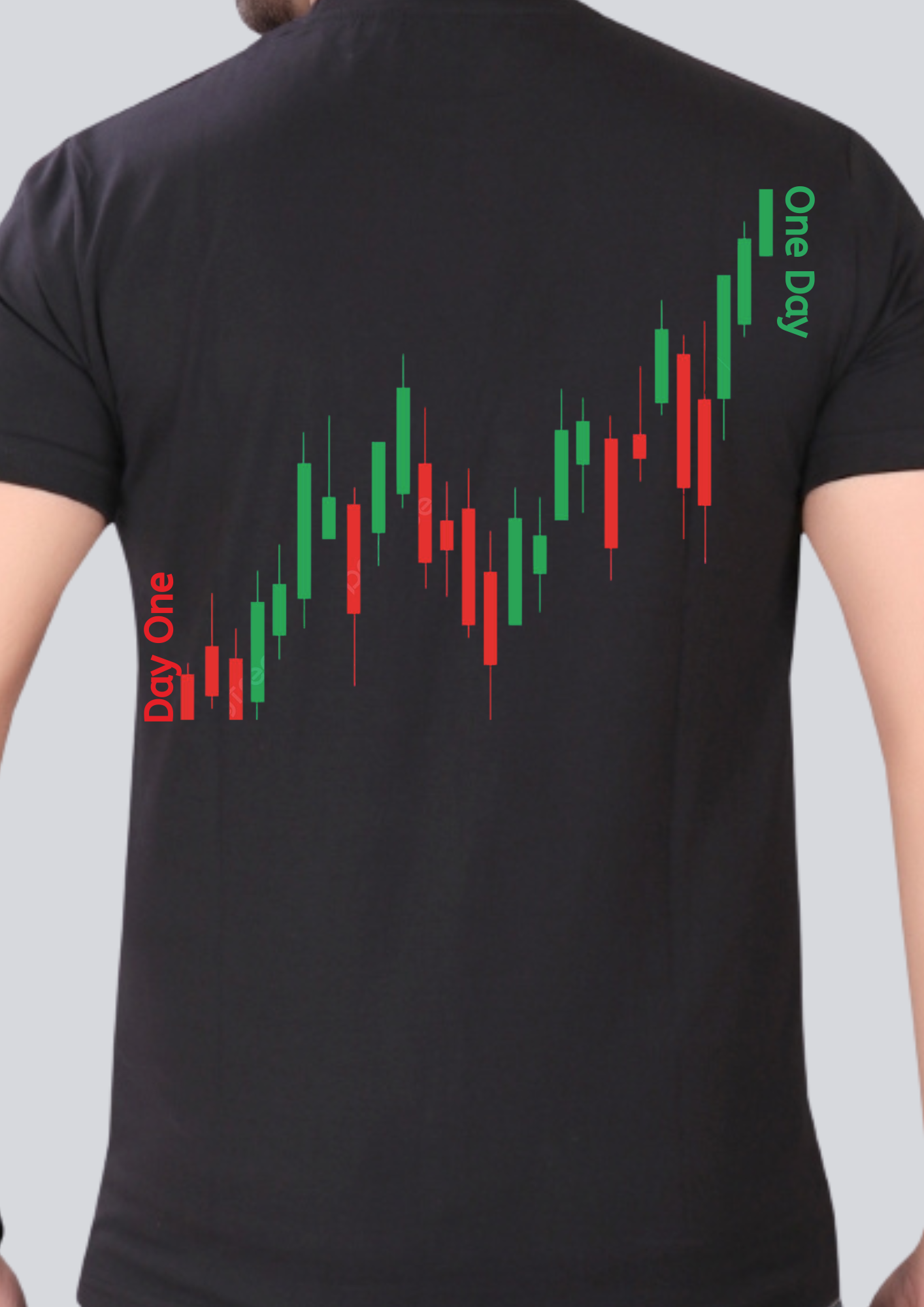 Printed Stock Chart Round Crew Neck Black T-Shirt