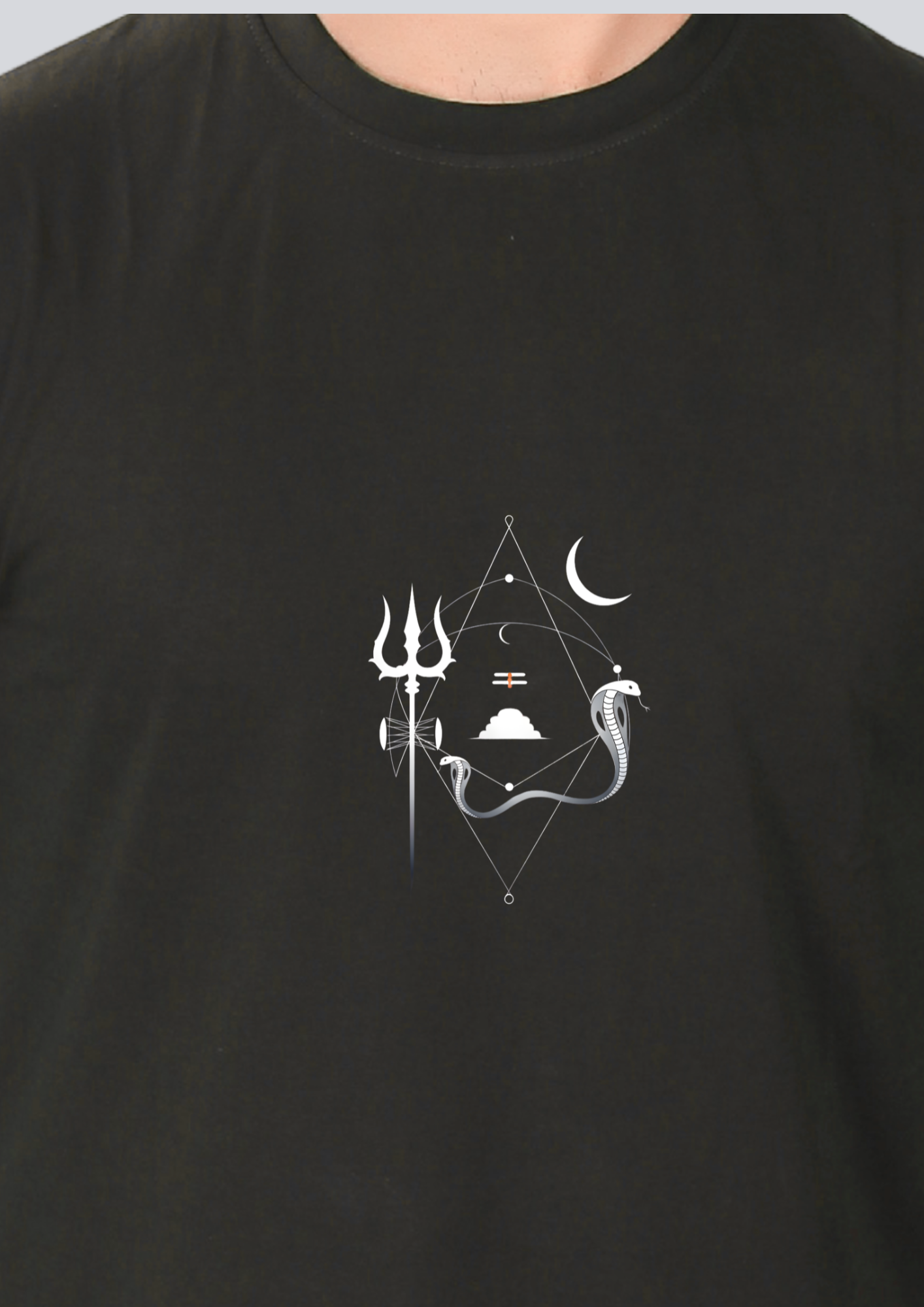 Printed Sanatni Round Crew Neck Black T-Shirt