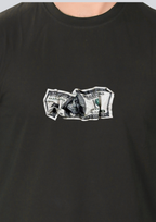 Printed Stock Chart Round Crew Neck Black T-Shirt