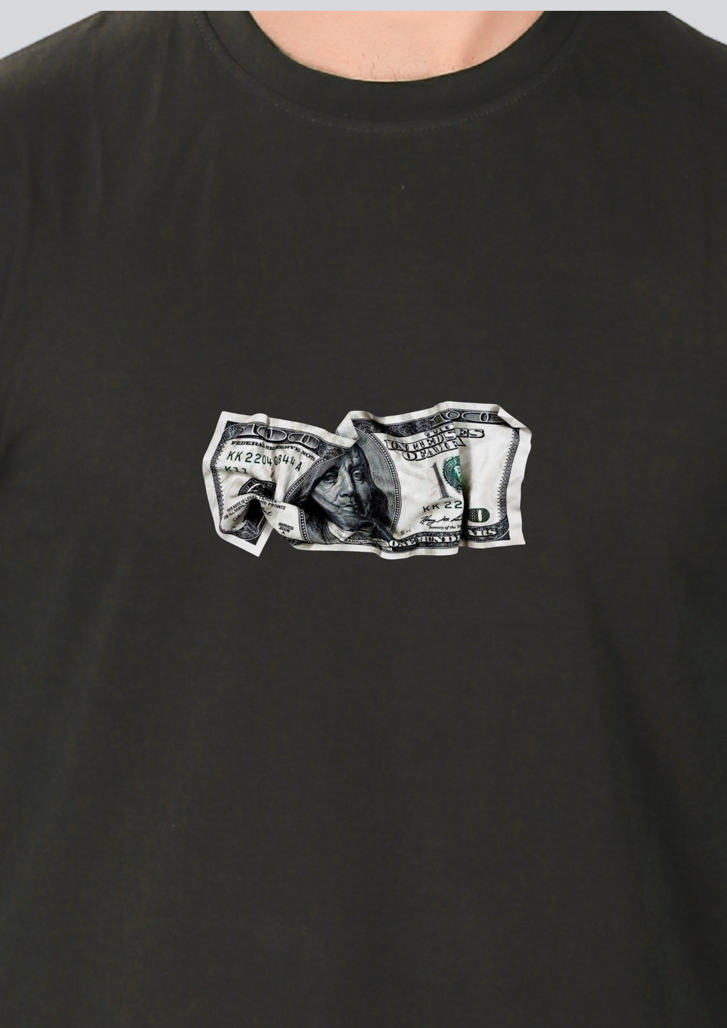 Printed Stock Chart Round Crew Neck Black T-Shirt