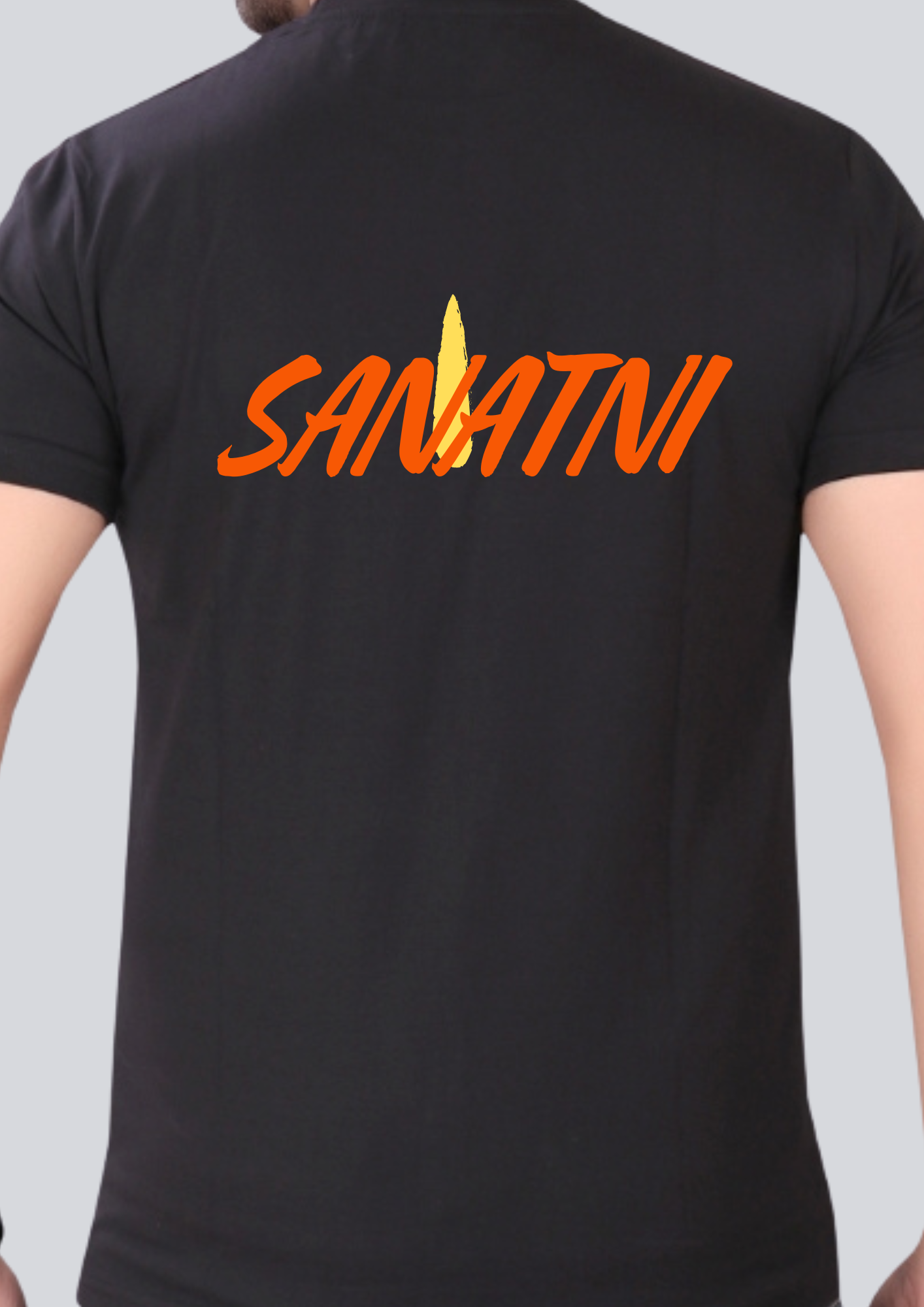 Printed Sanatni Round Crew Neck Black T-Shirt