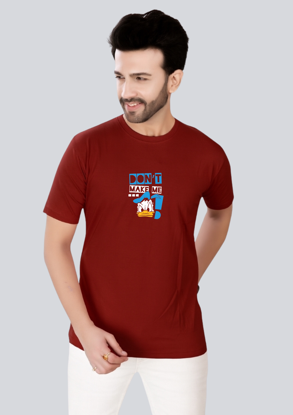 Printed Don't Make Me Round Crew Neck Maroon T-Shirt