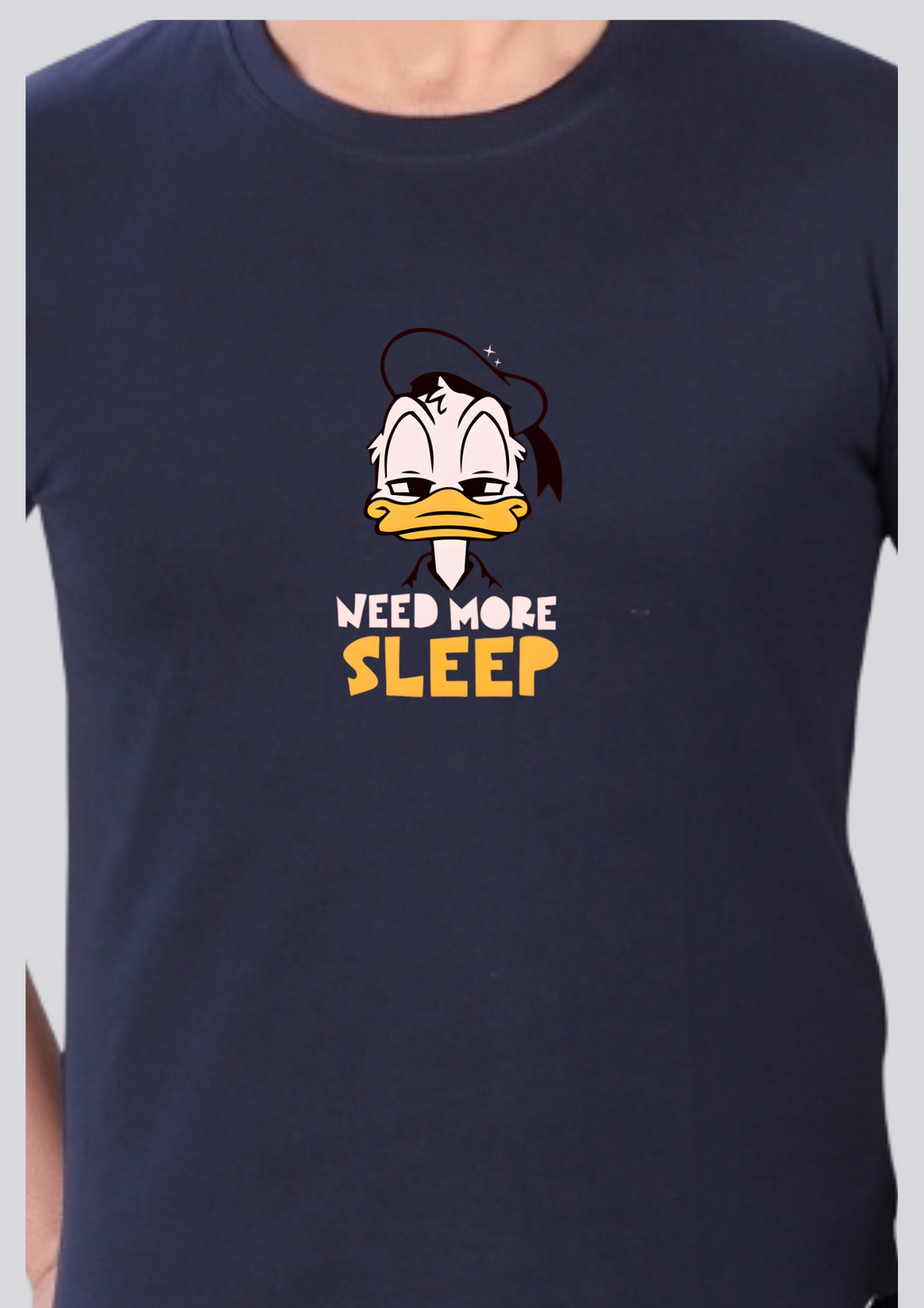 Printed Need More Sleep Round Crew Neck Navy Blue T-Shirt