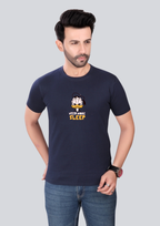 Printed Need More Sleep Round Crew Neck Navy Blue T-Shirt