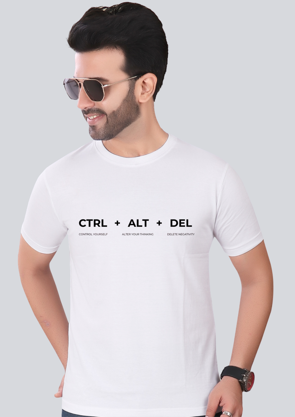 Printed CtrlAltDel Round Crew Neck White T-Shirt