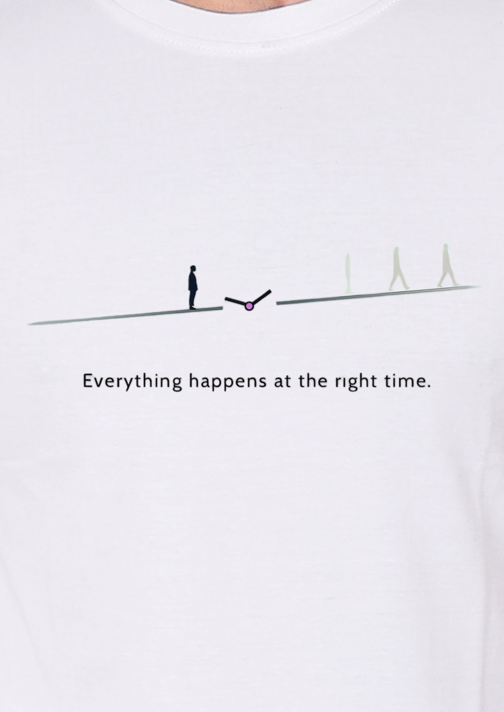 Printed Timing Round Crew Neck White T-Shirt