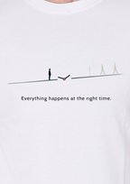 Printed Timing Round Crew Neck White T-Shirt