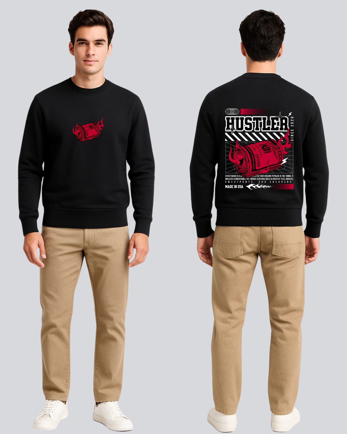 Printed Hustler Supreme Black Winter Sweatshirt