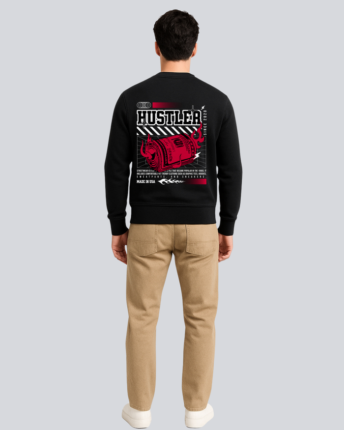 Printed Hustler Supreme Black Winter Sweatshirt