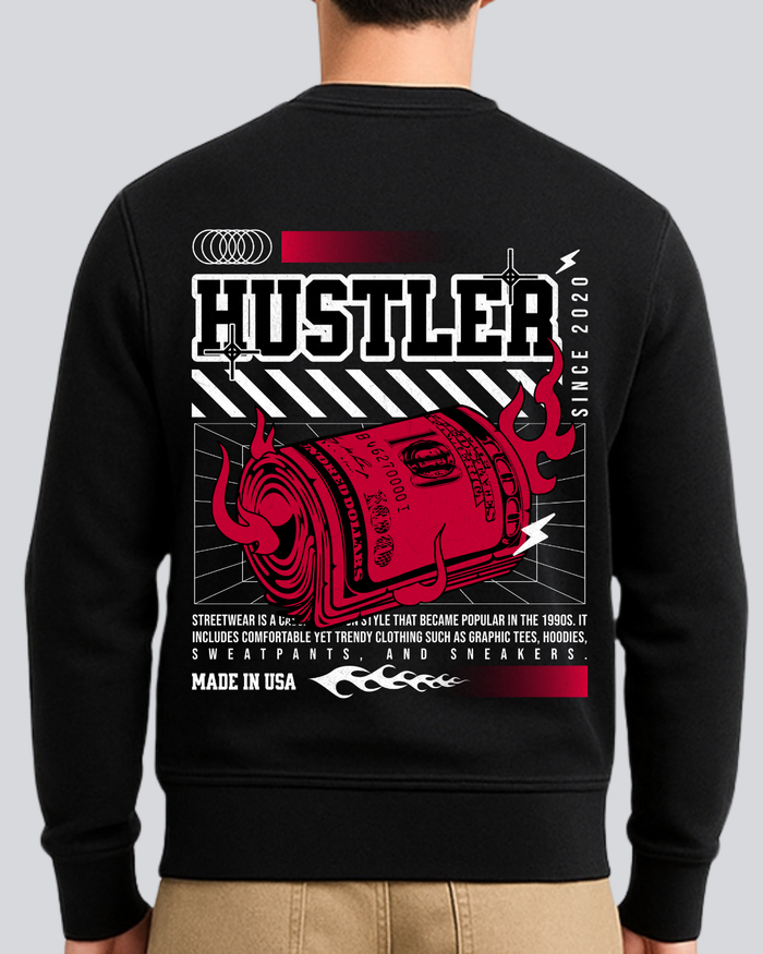Printed Hustler Supreme Black Winter Sweatshirt