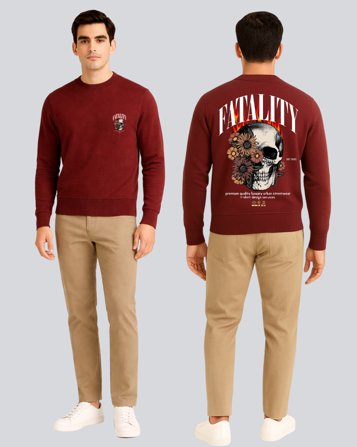 Printed Skull Fatality Supreme Maroon Sweatshirt