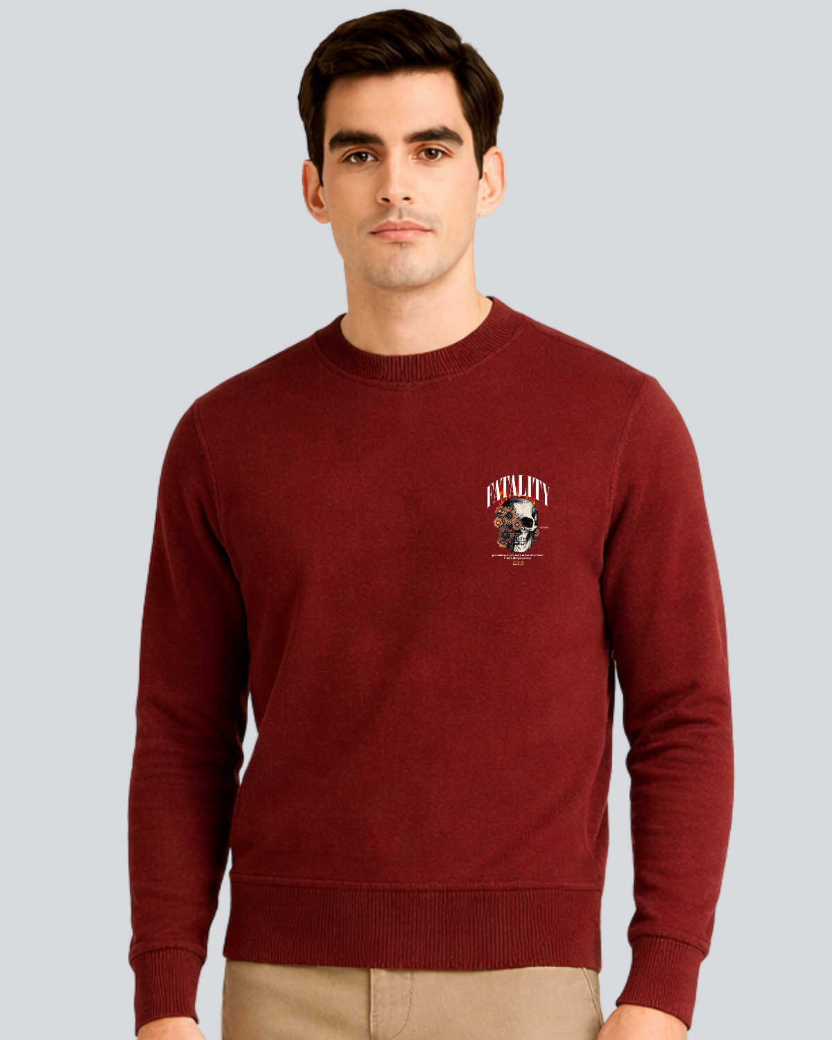 Printed Skull Fatality Supreme Maroon Sweatshirt