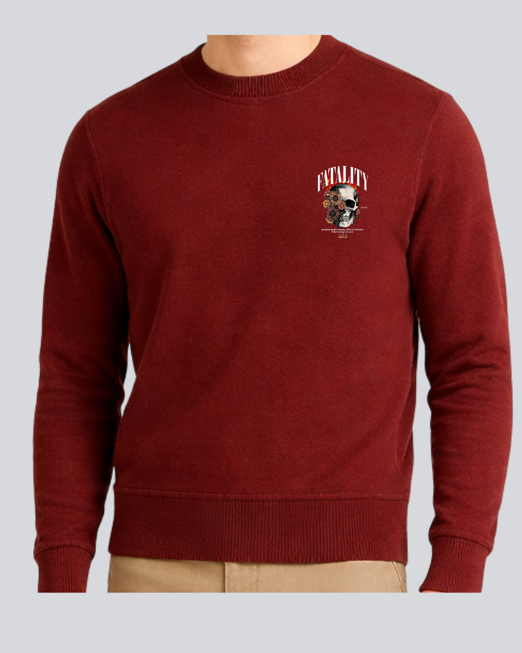 Printed Skull Fatality Supreme Maroon Sweatshirt