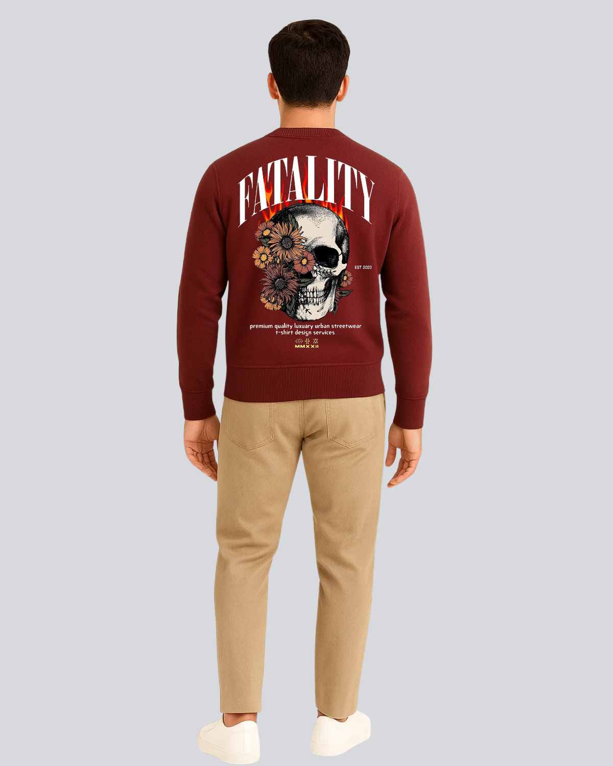 Printed Skull Fatality Supreme Maroon Sweatshirt
