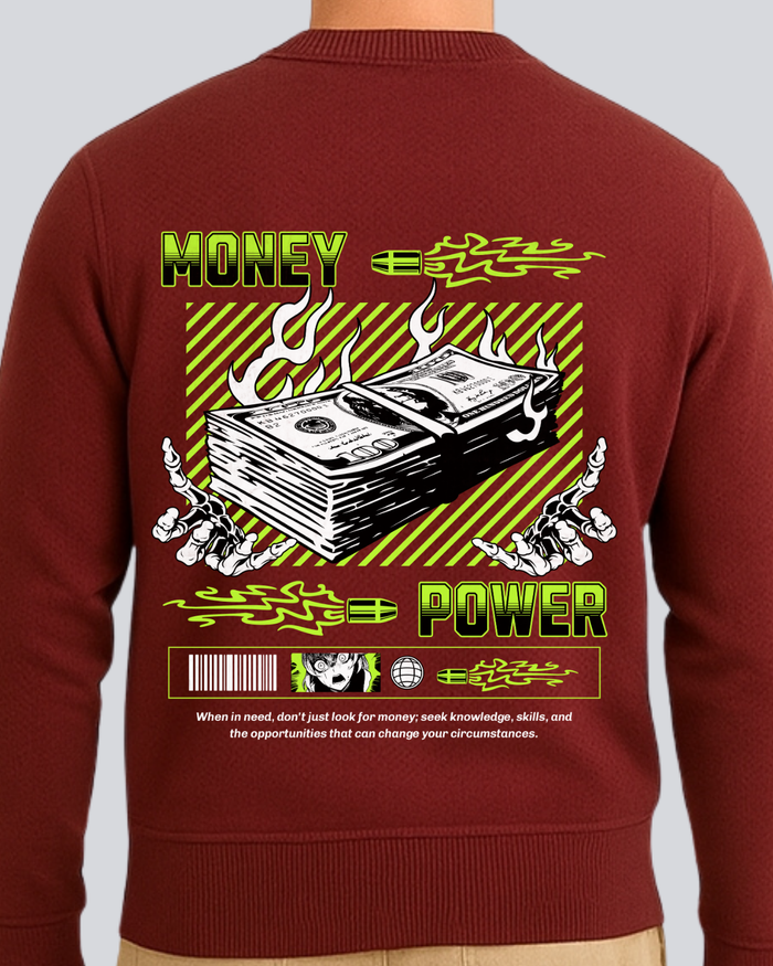 Printed Money Power Supreme Maroon Winter Sweatshirt