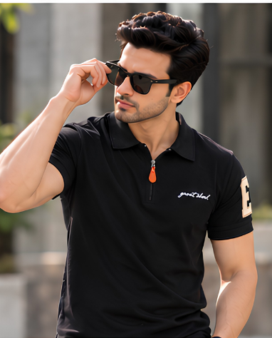 Premium Black Zip Polo T shirt