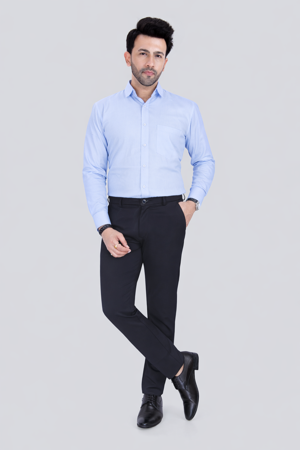 Black Dot Fearless 4-Way Stretch Navy Blue Formal Narrow Fit Trousers