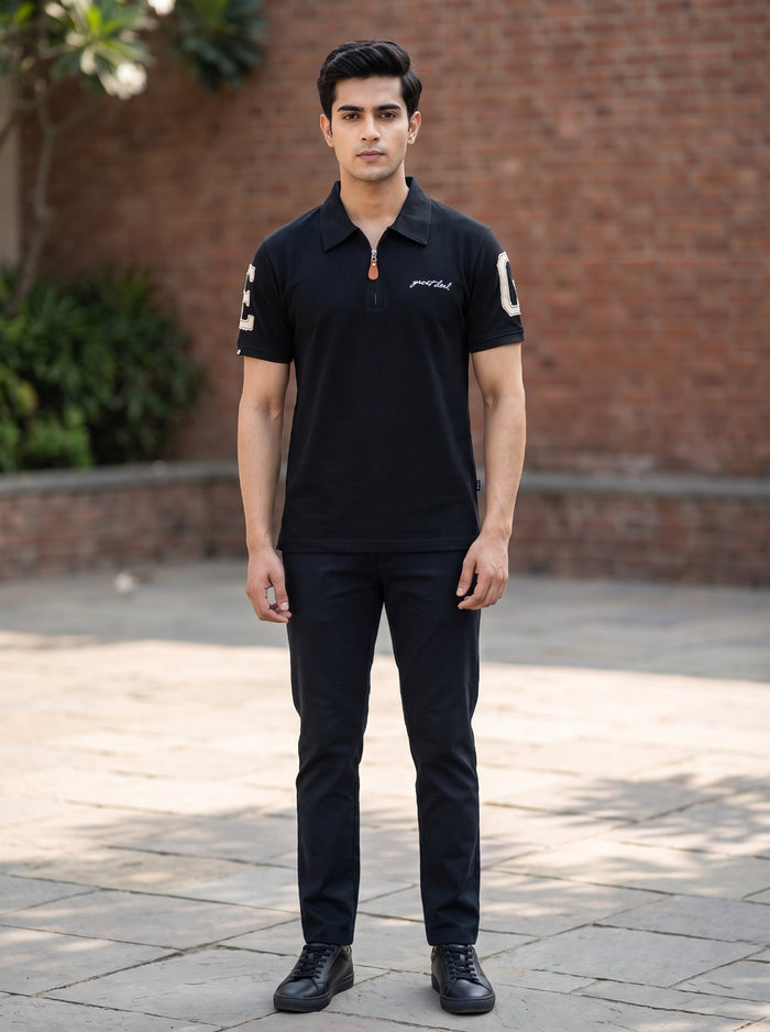 Premium Black Zip Polo T shirt