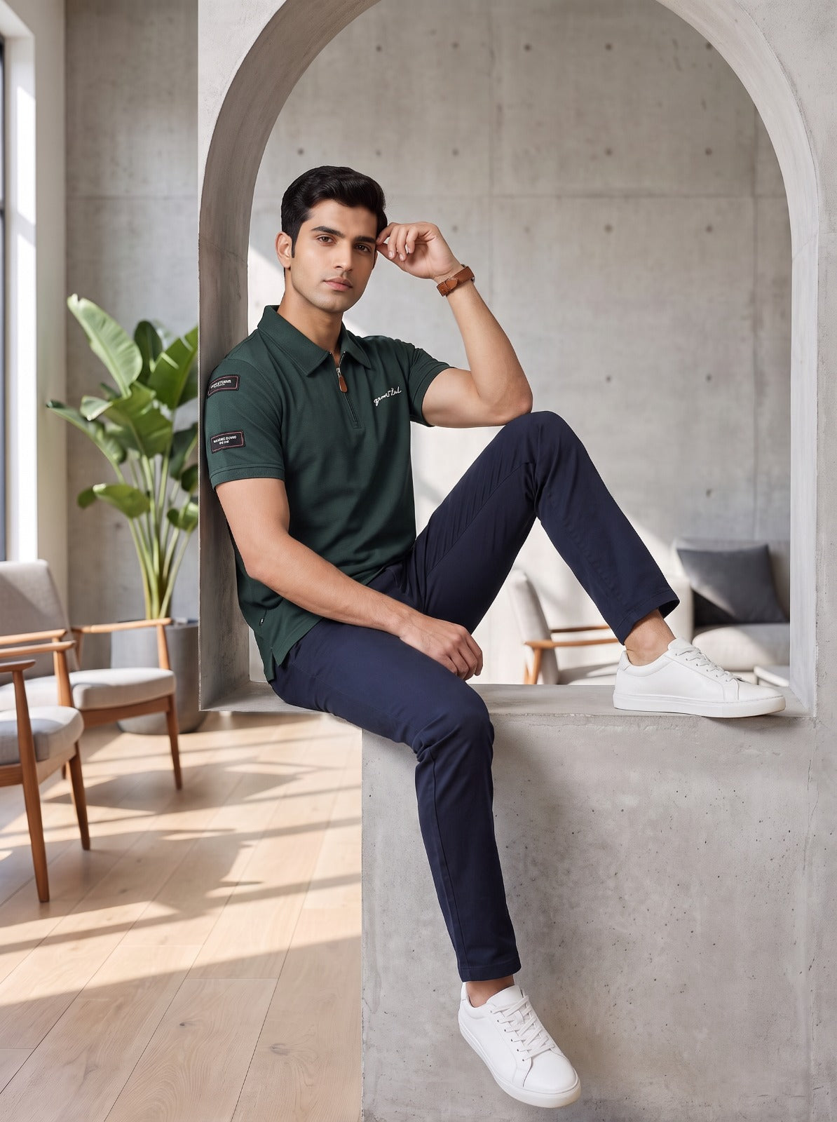 Premium Bottle Green Zip Polo T shirt