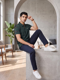 Premium Bottle Green Zip Polo T shirt